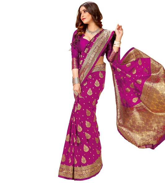 Women's Banarasi Art Silk Jacquard Woven Saree With Blouse Piece